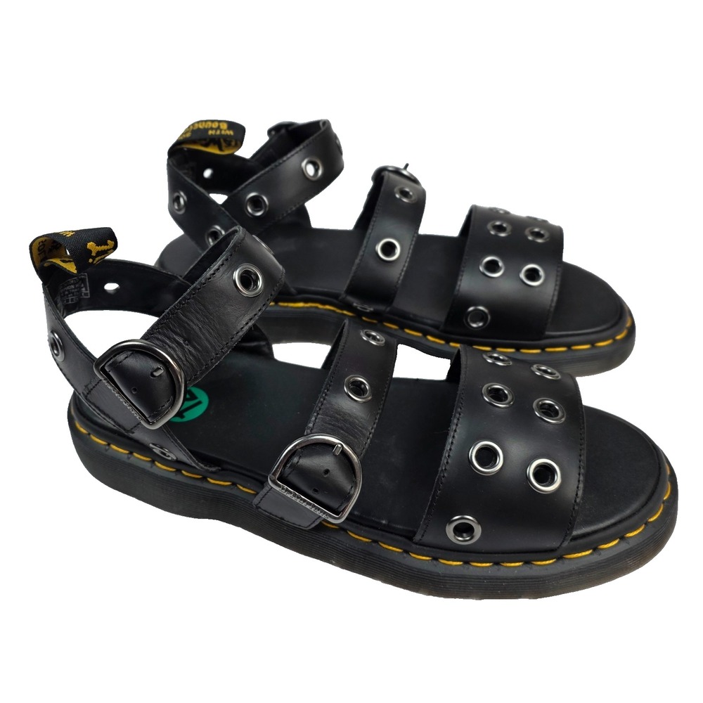 Dr‎ Martens Gryphon Grommet Hardware Black Leather Sandal Size 13